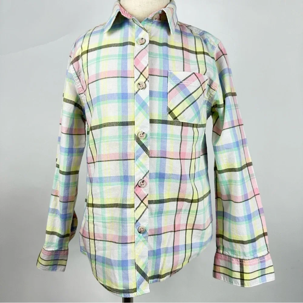 Cat & Jack plaid collared button down shirt in spring colors - size 6/6x